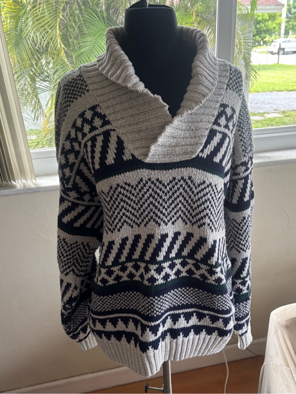 Vintage 90s Eddie Bauer Chunky Knit Sweater Women’s 100% Cotton Cowl Neck Large
